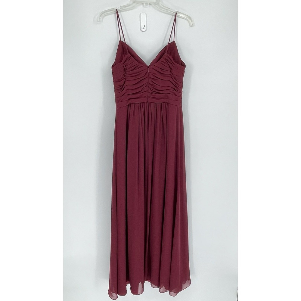 Bill Levkoff Women's Burgundy Ruched Chiffon Spaghetti Strap Maxi Dress Size 8 - Picture 4 of 6